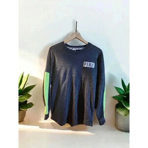 Victoria's Secret Pink T-Shirt Top Women's Size XS Gray Neon Long Sleeve Cotton